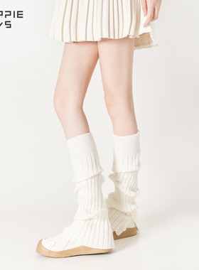 purpleguys白色针织腿套女秋冬y2k针织竖条jk侧开叉纽扣堆堆袜套