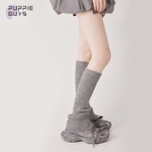 purpleguys灰色袜套女秋冬款 阔腿喇叭格雷系毛线竖条纹堆堆小腿套