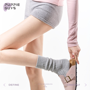purpleguys灰色中筒袜子女秋季 堆堆袜 纯棉粗线针织格雷系配勃肯鞋