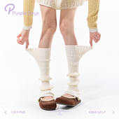 purpleguys白色针织堆堆袜套女竖纹显瘦修饰腿型芭蕾风米色小腿套