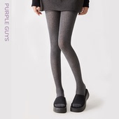 purpleguys竖条纹连裤 袜女春秋款 灰色miu系显瘦纯色百搭jk打底袜