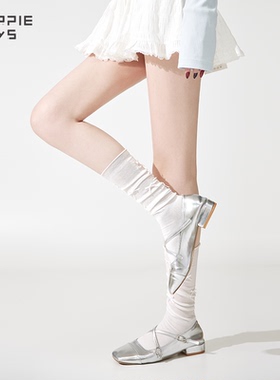 purpleguys白色堆堆袜子女夏薄款芭蕾风蝴蝶结卷边miu无骨小腿袜