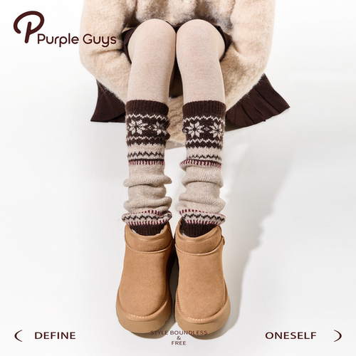 复古费尔岛羊毛腿套女秋冬保暖