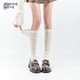 purpleguys芭蕾风白色花边小腿袜子女夏薄款 透气miu系长筒堆堆袜