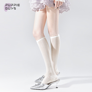 芭蕾风爱心小腿袜 网眼法式 purpleguys蕾丝花边堆堆袜子女夏季 薄款