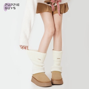 保暖y2k针织jk堆堆袜套 purpleguys金属标白色腿套女雪地靴秋冬款