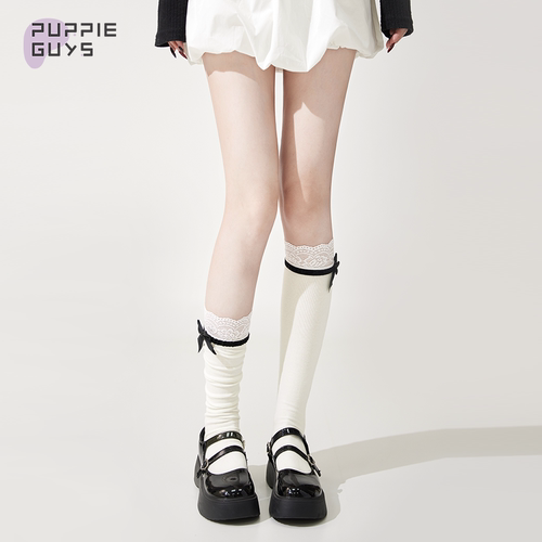 蝴蝶结蕾丝花边小腿堆堆袜子少女