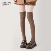 purpleguys咖色过膝袜子女春秋拼接竖条纹高筒过膝大腿堆堆长筒袜