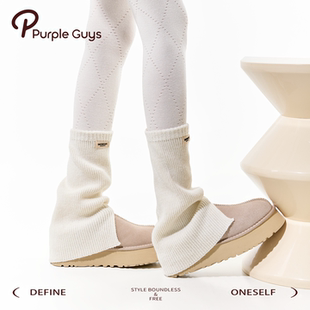 purpleguys白色羊毛堆堆袜套女冬季 保暖叠穿针织小腿套搭配雪地靴