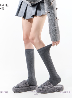 purpleguys灰色针织小腿袜子女格雷系jk学院风压力显瘦纯棉堆堆袜