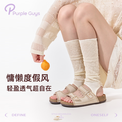 春夏薄款100%棉芭蕾风堆堆小腿袜