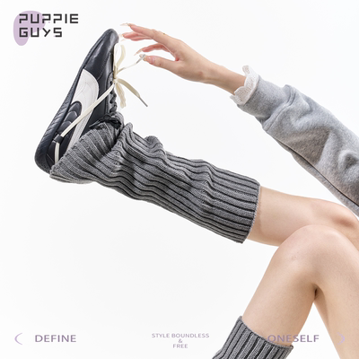 purpleguys灰色针织袜套女秋修饰腿型长筒防滑韩系百搭堆堆小腿套