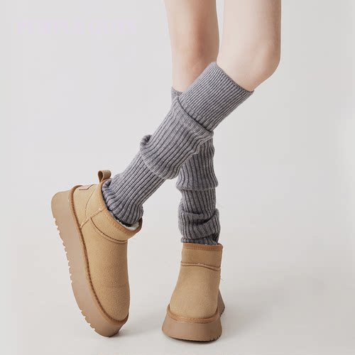 灰色针织保暖日系小腿套