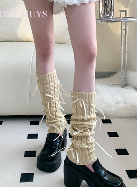 purple guys芭蕾风蝴蝶结袜套女秋冬y2k甜美针织长筒小腿堆堆袜套