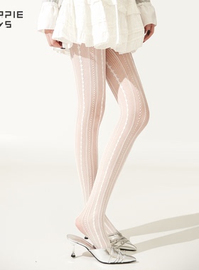 purpleguys白色丝袜女春夏季薄款镂空渔网丝复古提花纯欲连裤袜