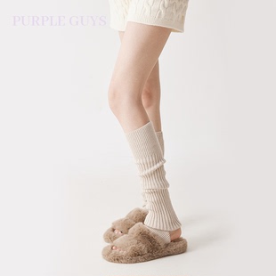 purpleguys踩脚袜套女春秋款 日系y2k辣妹jk白色针织堆堆小腿袜套