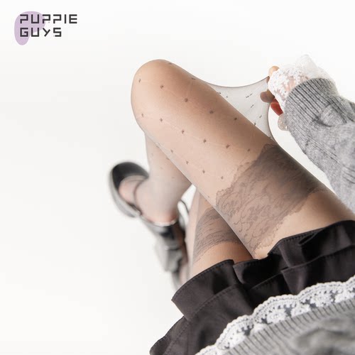 蕾丝菱格波点薄款防勾丝连裤袜