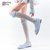 purpleguys韩系立体褶皱花边中筒袜子女夏季 薄款 氧气感堆堆小腿袜