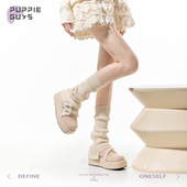 purpleguys米色针织堆堆袜套修饰腿型芭蕾少女风竖条纹显瘦小腿套