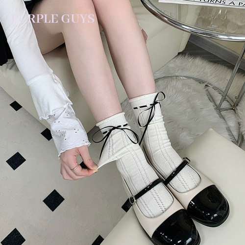 蝴蝶结绑带袜子女中筒