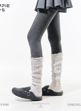 purpleguys格雷系羊毛小腿堆堆袜子女秋冬叠穿裤袜镂空白色长筒袜