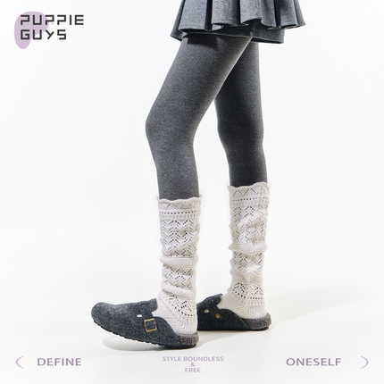 purpleguys格雷系羊毛小腿堆堆袜子女秋冬叠穿裤袜镂空白色长筒袜