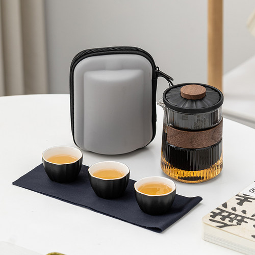 便携式玻璃旅行茶具套装一壶三杯