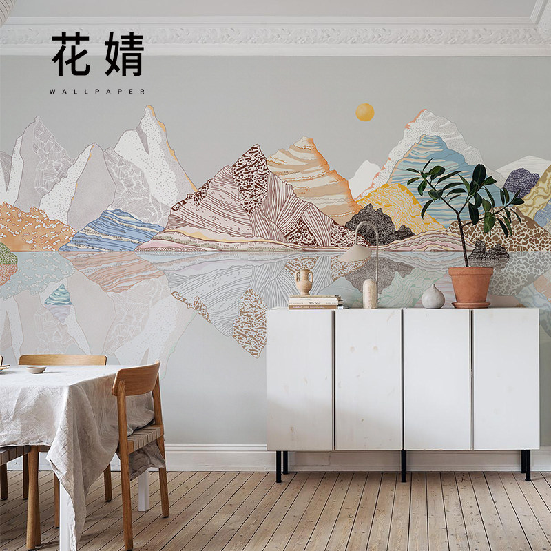 现代简约墙布抽象创意山水电视背景墙纸壁画客厅沙发定制壁纸壁布
