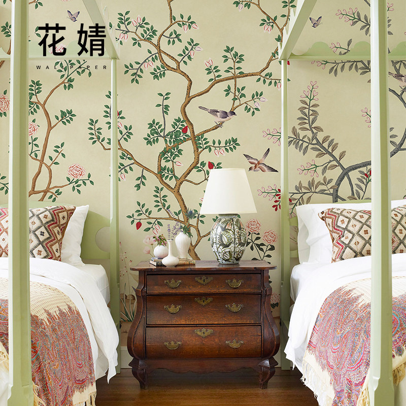 墙布定制美式花鸟电视背景墙壁纸壁画中式客餐厅卧室无缝墙纸壁布,家装主材,定制壁画,淘宝优惠券,粉丝福利购,淘宝优惠卷