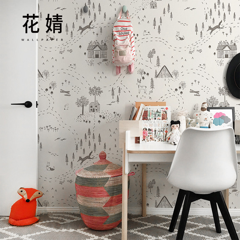 壁纸定制森林小屋儿童房满屋无缝墙纸北欧墙布卧室床头背景墙壁画,家装主材,定制壁画,淘宝优惠券,粉丝福利购,淘宝优惠卷