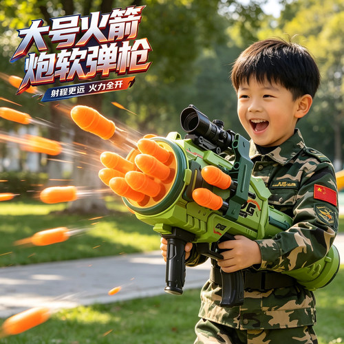 儿童枪2026新款男孩玩具RPG八连发火箭筒发射器手动连发软弹枪6岁