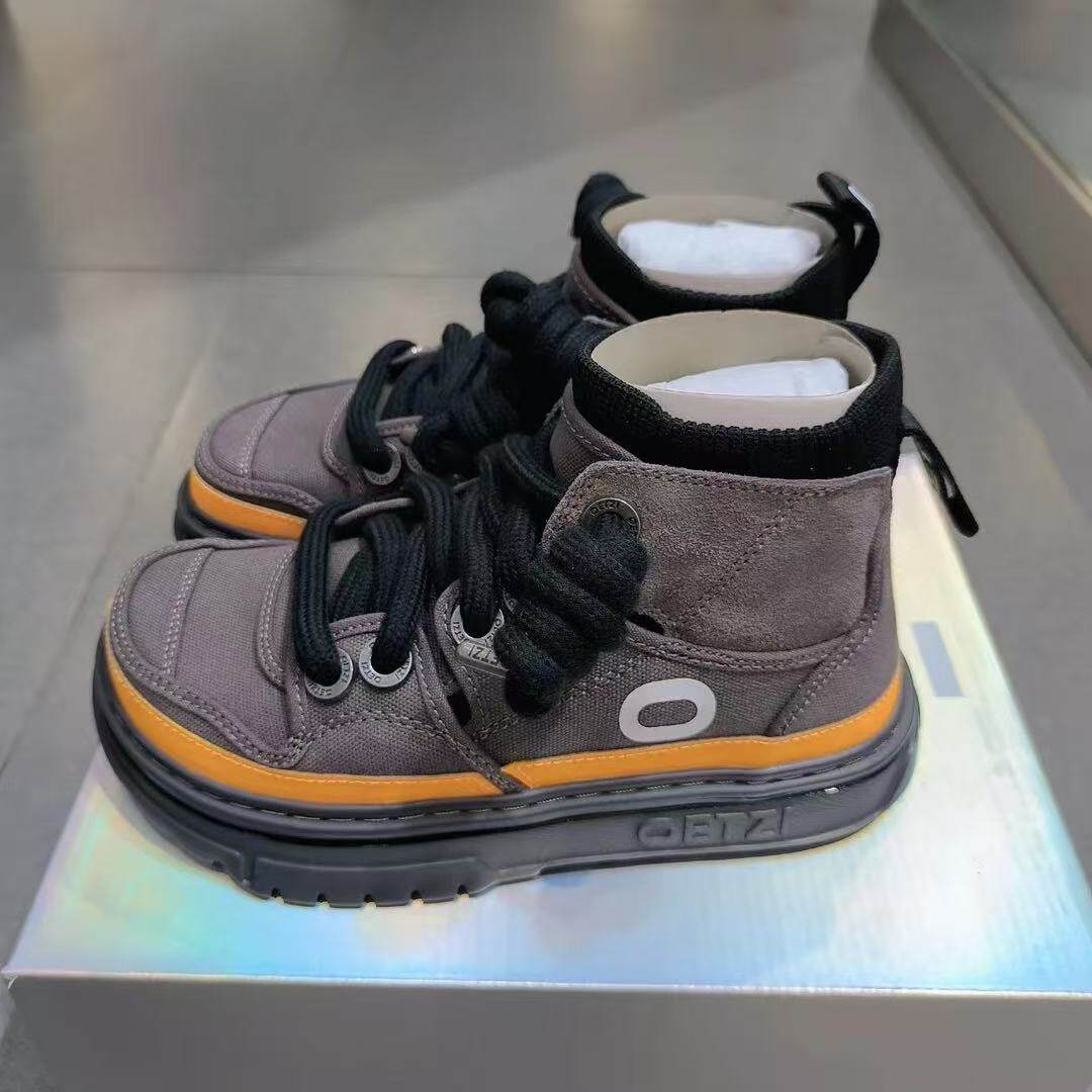 OETZI高帮帆布鞋男女厚底休闲鞋交叉绑带丑萌鞋商场同款