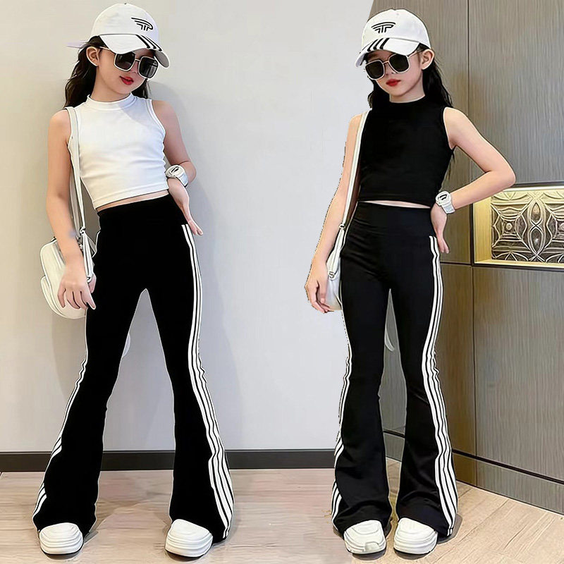 爵士舞服装女童模形体特训练服夏季小背心潮酷甜套装紧身黑喇叭裤图片