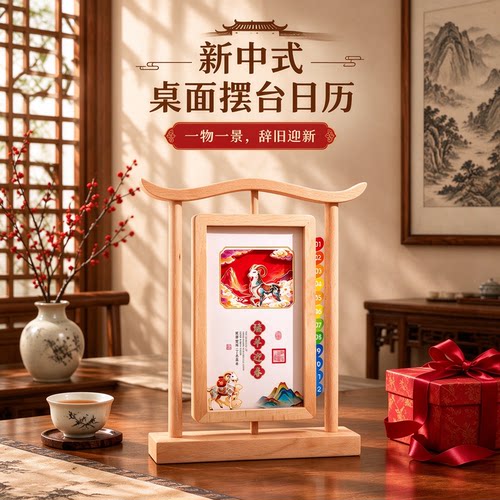 新中式木制企业台历定制辞旧迎新