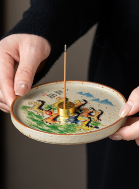 火石红八骏马卡通陶瓷香盘线香插