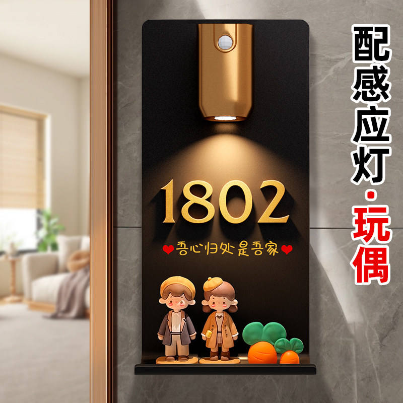 门牌号高级感轻奢创意风门牌号码牌家用入户门上新居新房门牌家门口布置家庭住宅2026年新款室外免打孔标识贴图片