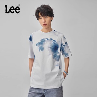 24早春新品 Lee商场同款 舒适版 水墨画印花图案白色男短袖 T恤潮流