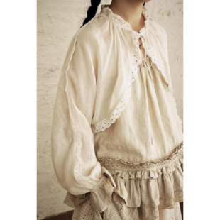 苎麻面料透气米色花边防晒衫 小衫 空调服 设计款 复述CHAO短版