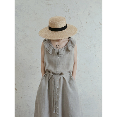 复述素朴感色织雨露麻轻柔透气面料 领口花边飘带A字无袖背心裙