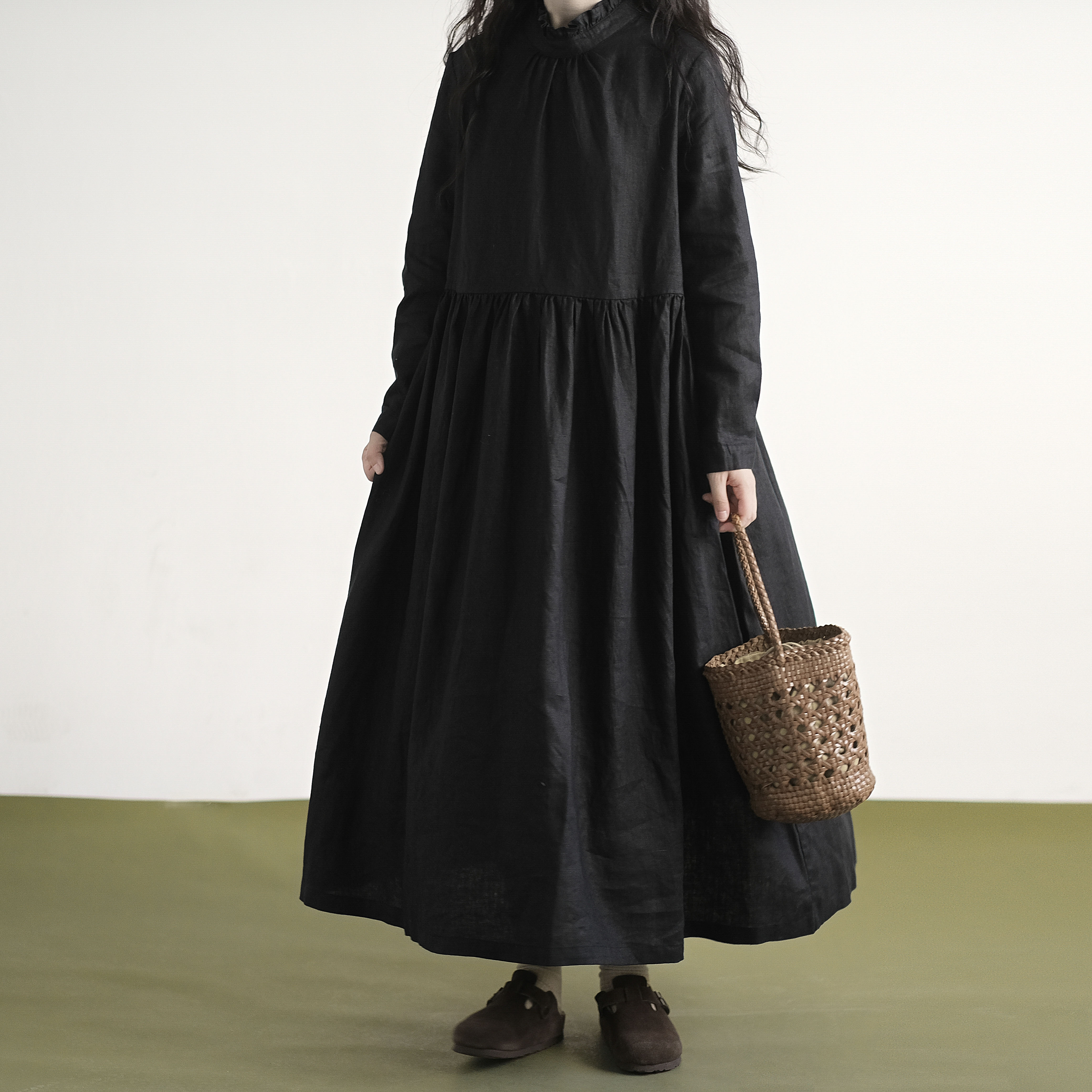 复述文艺复古A字裙亚麻