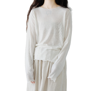 复述羊毛木耳边长袖t恤女早秋新款纯色内搭打底衫针织上衣多颜色