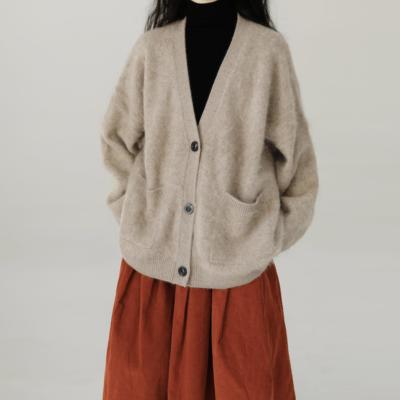 复述高品质全拉毛羊绒大V领外套2024秋冬季重磅新款慵懒风毛衣女