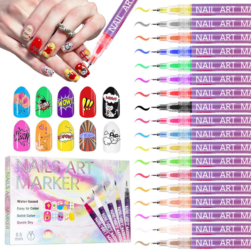 18 color nail art pen DIY painted marker pen set马克笔套装