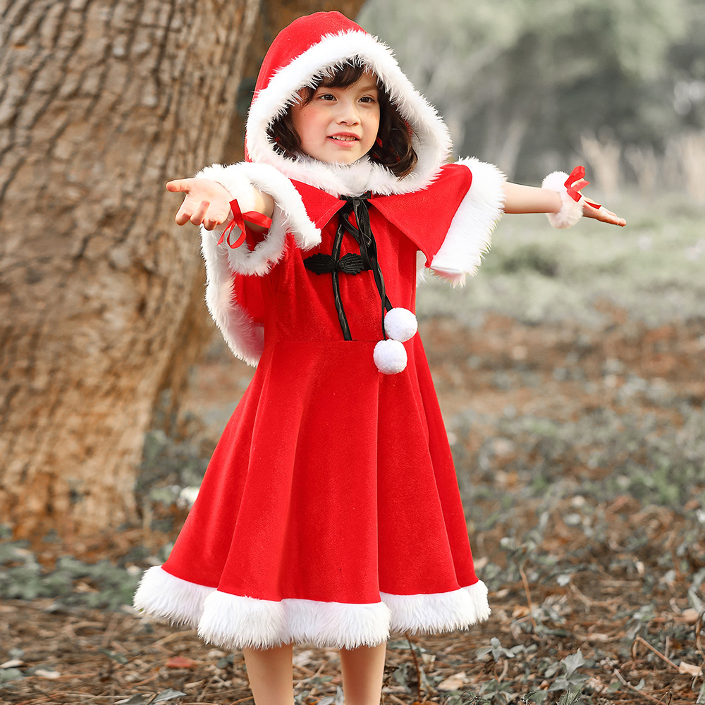 Christmas costume dress with shawl included圣诞节服装连衣裙