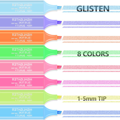 Hot selling glitter highlighter pen 8-color set marker pen