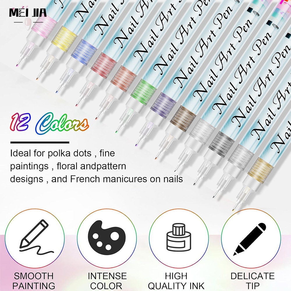 12 color marker pen set for nail art with color pens勾线笔