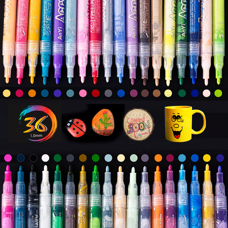 Quick drying 24 color acrylic marker pen set hook pen勾线笔图片