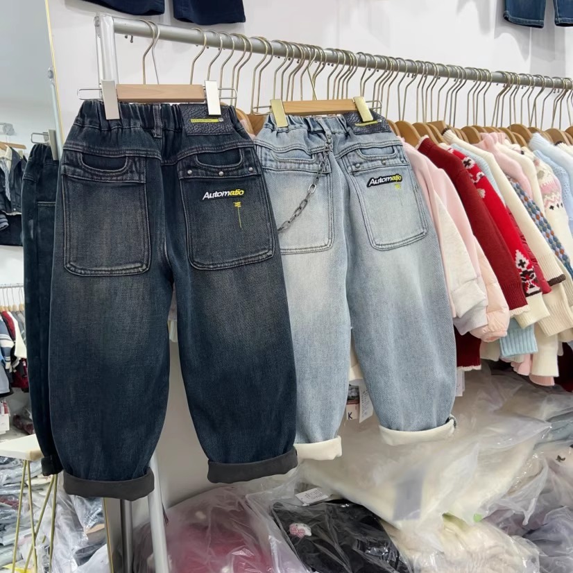 男童加绒牛仔裤冬季一体绒裤子潮