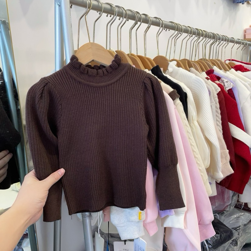 女童毛衣冬季女花苞领保暖打底衫