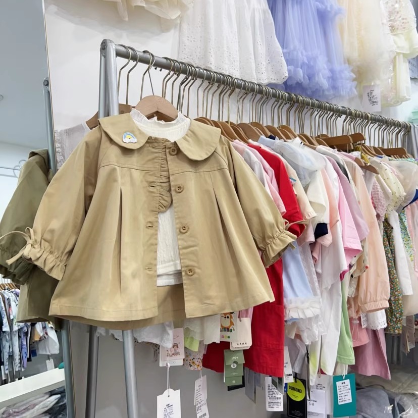 女童风衣外套春秋款娃娃领开衫潮